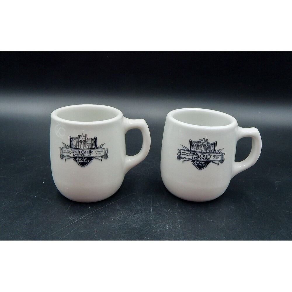 White Castle System Coffee Mug Ashtray Base Mayer China Restaurant Ware Set Of 2